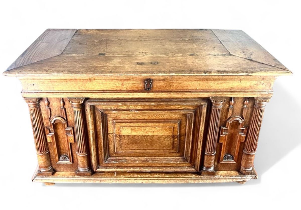 17th Century Henri IV Renaissance French Chest Desk in Carved Wood, France