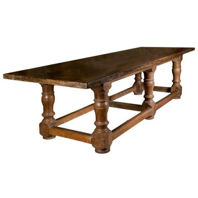 17th Century Italian Walnut Rustic Trestle Refectory Dining or Library Table-AXE-1433475