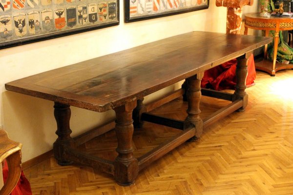 17th Century Italian Walnut Rustic Trestle Refectory Dining or Library Table-AXE-1433475