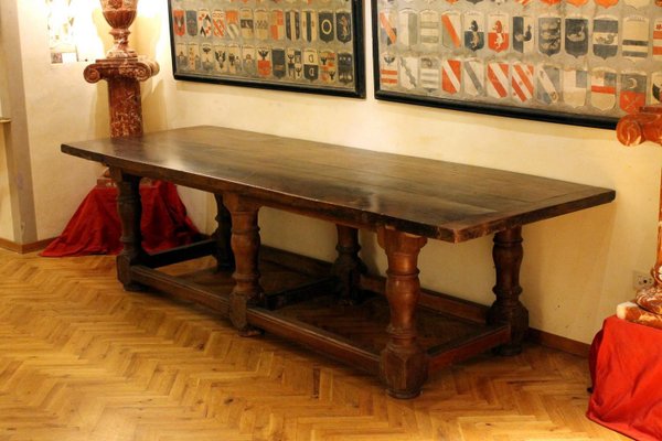 17th Century Italian Walnut Rustic Trestle Refectory Dining or Library Table-AXE-1433475