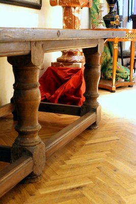 17th Century Italian Walnut Rustic Trestle Refectory Dining or Library Table-AXE-1433475