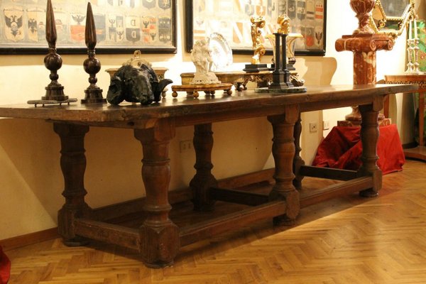 17th Century Italian Walnut Rustic Trestle Refectory Dining or Library Table-AXE-1433475