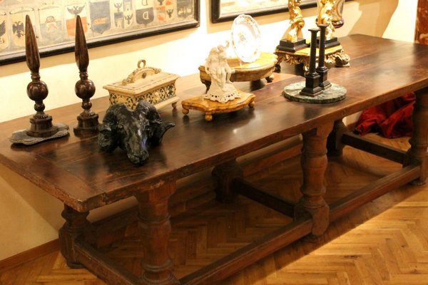 17th Century Italian Walnut Rustic Trestle Refectory Dining or Library Table-AXE-1433475