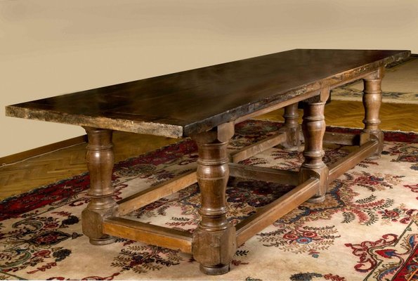 17th Century Italian Walnut Rustic Trestle Refectory Dining or Library Table-AXE-1433475