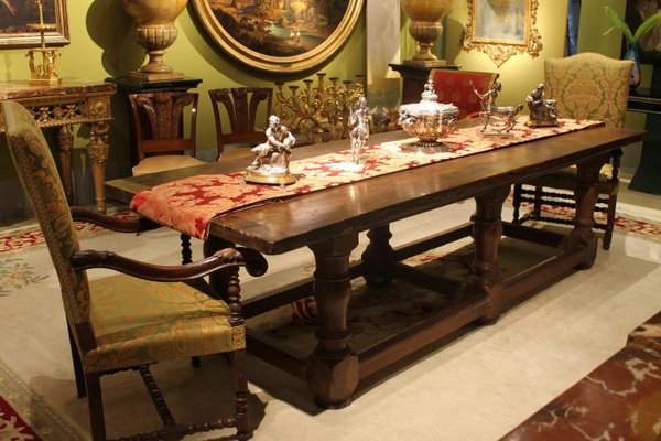 17th Century Italian Walnut Rustic Trestle Refectory Dining or Library Table-AXE-1433475