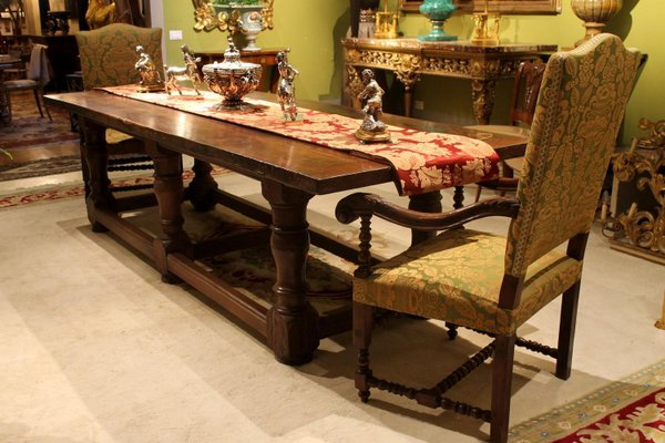 17th Century Italian Walnut Rustic Trestle Refectory Dining or Library Table-AXE-1433475