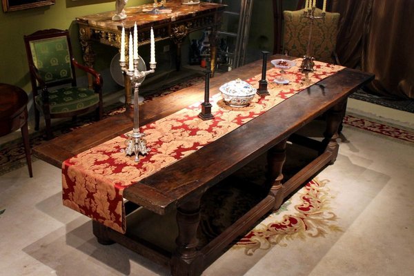 17th Century Italian Walnut Rustic Trestle Refectory Dining or Library Table-AXE-1433475