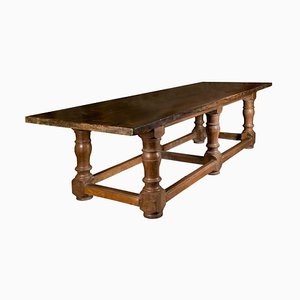 17th Century Italian Walnut Rustic Trestle Refectory Dining or Library Table-AXE-1433475