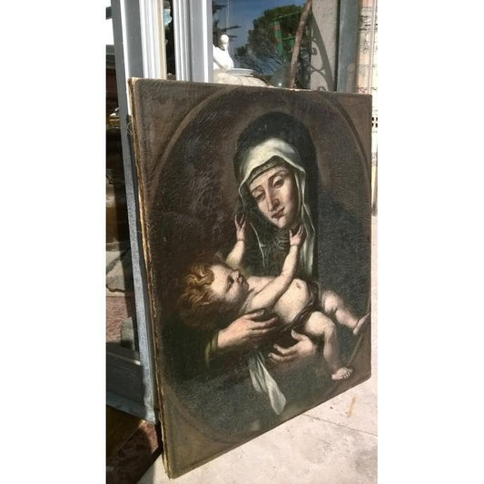 17th Century Oil on Canvas Saint with Child