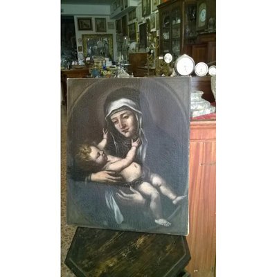 17th Century Oil on Canvas Saint with Child-RAQ-687370