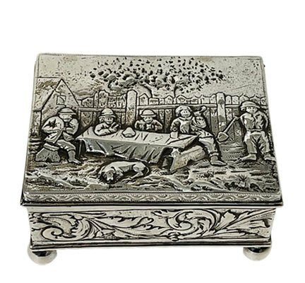 17th Century Silver Box with Scene of 5 Men Drinking by Simon Rosenau-UCH-1321753