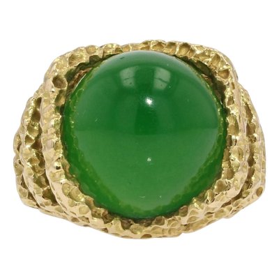 18 Carat Chrysoprase Chiseled 18 Karat Yellow Gold Ring-OLU-986174