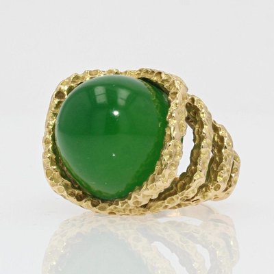 18 Carat Chrysoprase Chiseled 18 Karat Yellow Gold Ring-OLU-986174