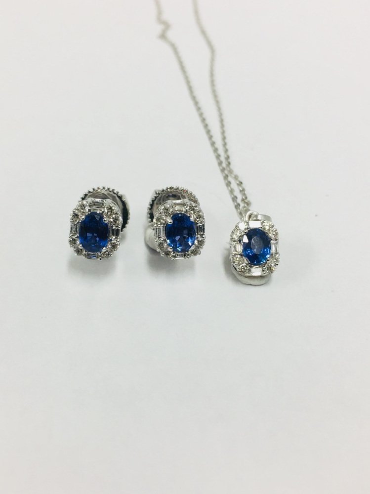 18 Carat Sapphire & Diamond Earrings and Pendant, Set of 3