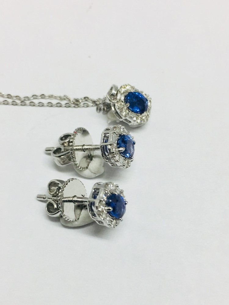 18 Carat Sapphire & Diamond Earrings and Pendant, Set of 3