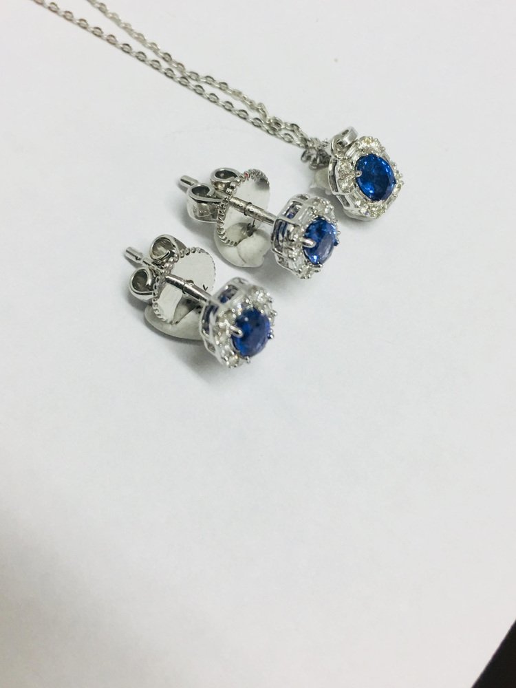 18 Carat Sapphire & Diamond Earrings and Pendant, Set of 3