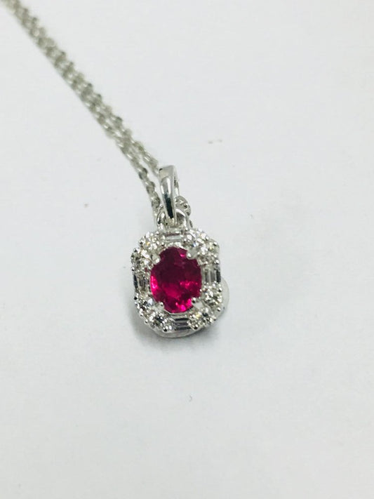 18 Carat White Gold, Ruby & Diamond Pendant