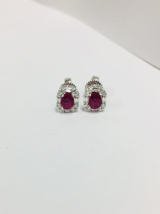 18 Carat White Gold, Ruby & Diamond Stud Earrings, Set of 2