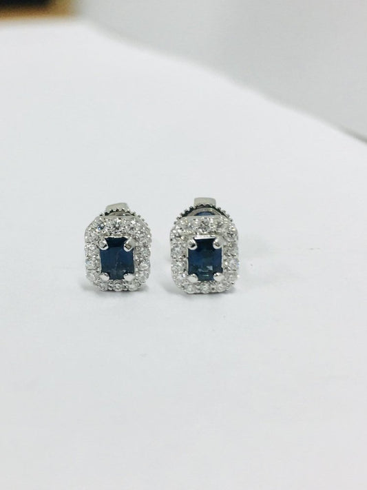 18 Carat White Gold, Sapphire & Diamond Stud Earrings, Set of 2