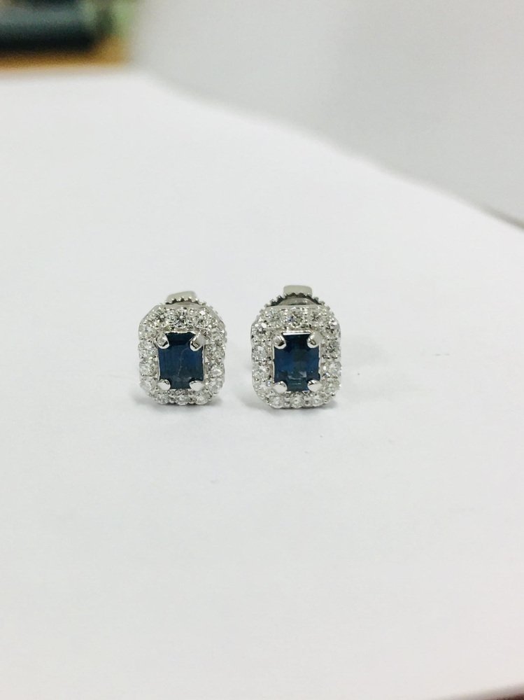 18 Carat White Gold, Sapphire & Diamond Stud Earrings, Set of 2