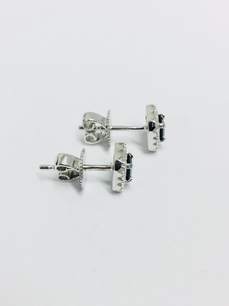 18 Carat White Gold, Sapphire & Diamond Stud Earrings, Set of 2