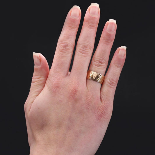 18 Karat 20th Century French Chiseled Rose Gold Ring, 1890s