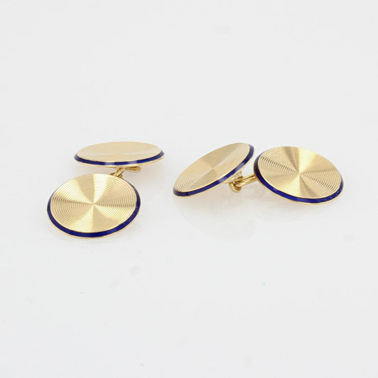 18 Karat 20th Century French Enamel Yellow Gold Cufflinks, Set of 2