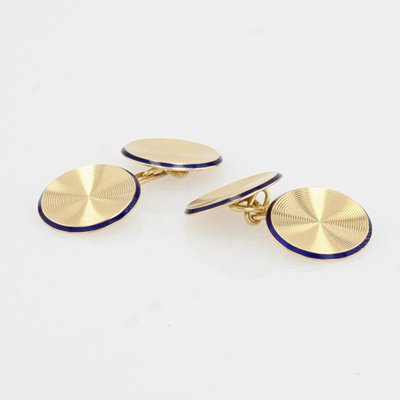 18 Karat 20th Century French Enamel Yellow Gold Cufflinks, Set of 2-OLU-1287771