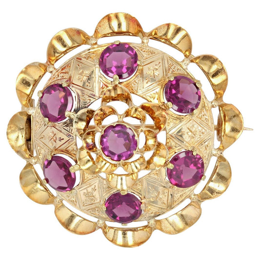 18 Karat 20th Century French Garnet Yellow Gold Brooch, 1890s