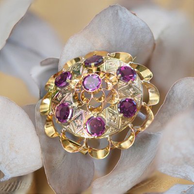 18 Karat 20th Century French Garnet Yellow Gold Brooch, 1890s