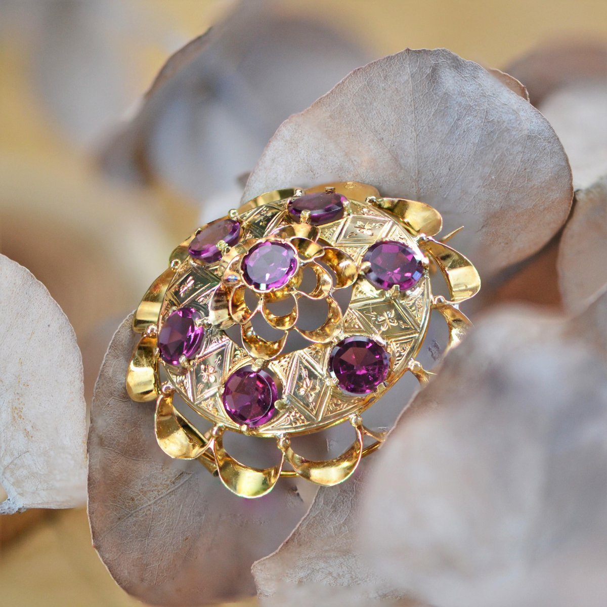 18 Karat 20th Century French Garnet Yellow Gold Brooch, 1890s