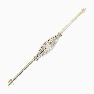 18 Karat 20th Century Yellow Pearl and Diamonds Gold Bar Brooch, 1890s-OLU-1446786