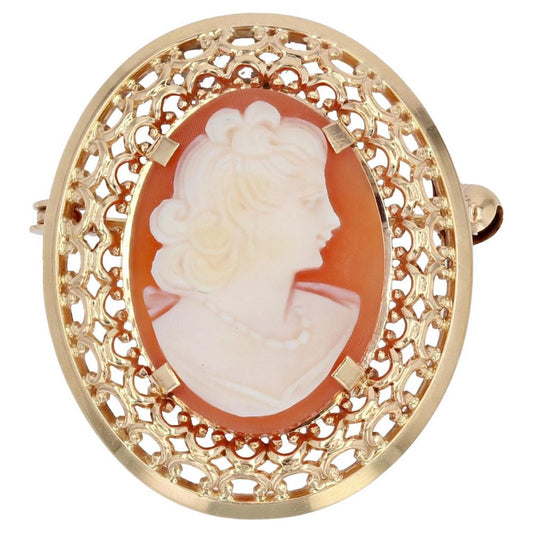 18 Karat French Cameo Yellow Gold Openwork Pendant Brooch, 1960s