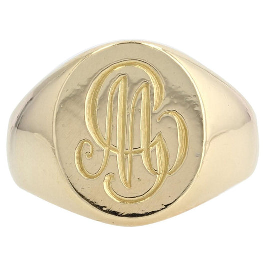 18 Karat French Mg Initials Yellow Gold Signet Ring