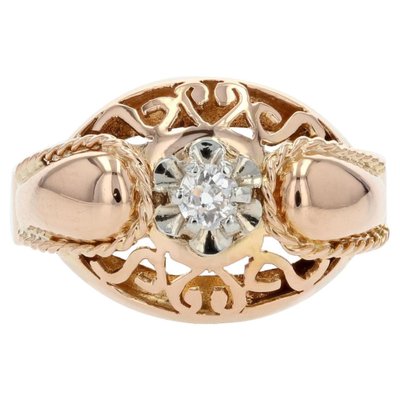 18 Karat French Rose Gold Diamond Ring, 1950s-OLU-1403612