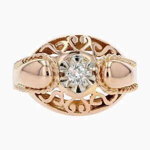 18 Karat French Rose Gold Diamond Ring, 1950s-OLU-1403612