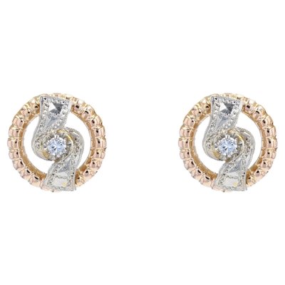 18 Karat French Rose White Gold Earrings, 1960s, Set of 2-OLU-1452034