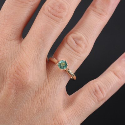 18 Karat French Yellow Gold Emerald Solitaire Ring, 1960s-OLU-1403615