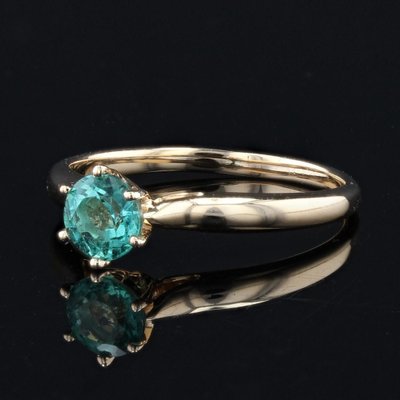 18 Karat French Yellow Gold Emerald Solitaire Ring, 1960s-OLU-1403615