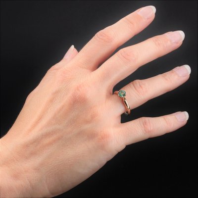 18 Karat French Yellow Gold Emerald Solitaire Ring, 1960s-OLU-1403615