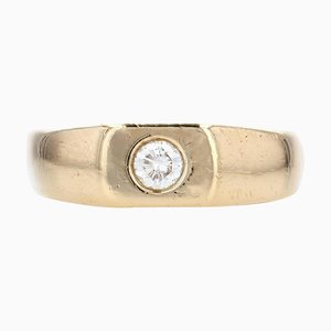 18 Karat Modern French Yellow Gold and Diamond Signet Ring-OLU-1446783