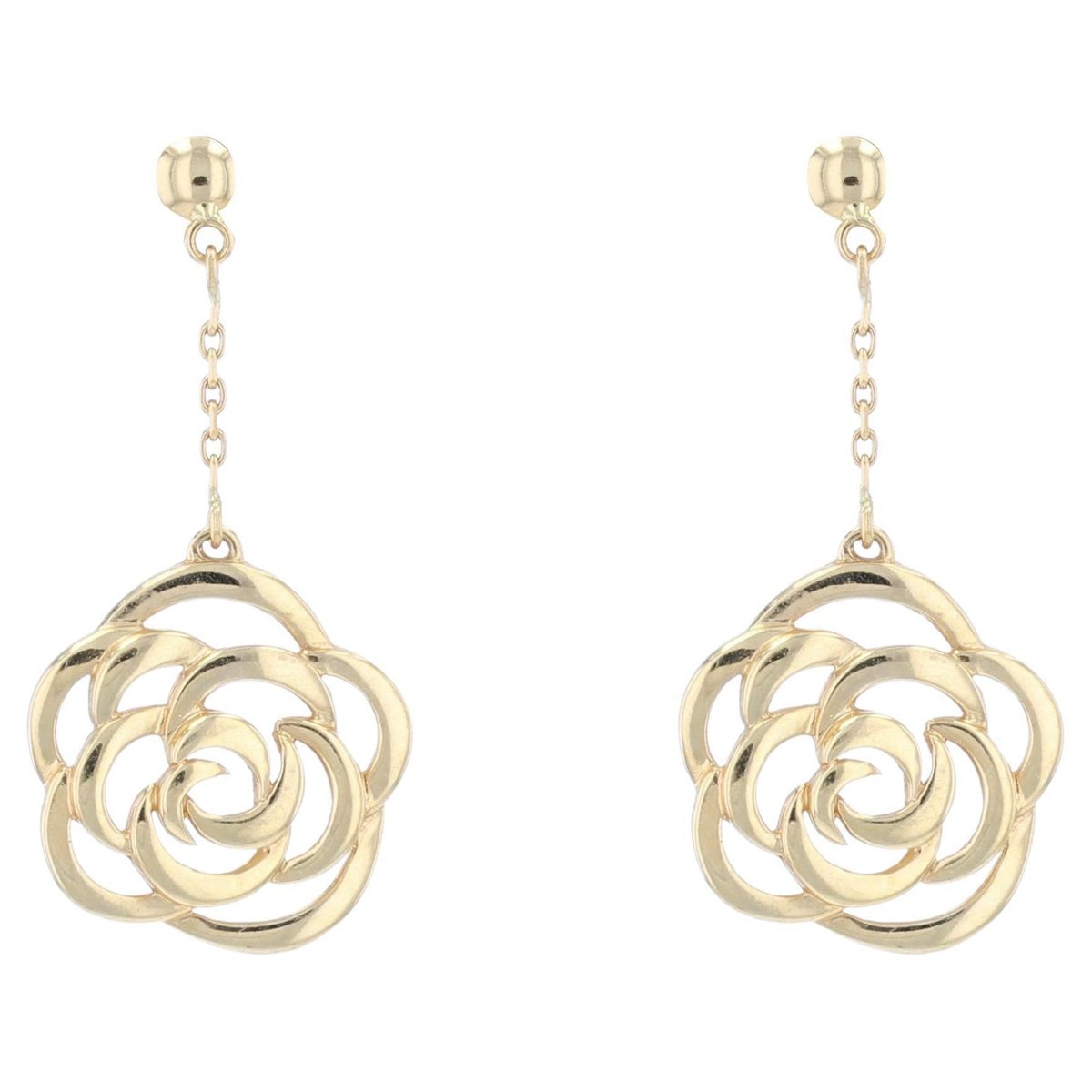 18 Karat Modern Yellow Gold Rose Shape Dangle Earrings, Set of 2