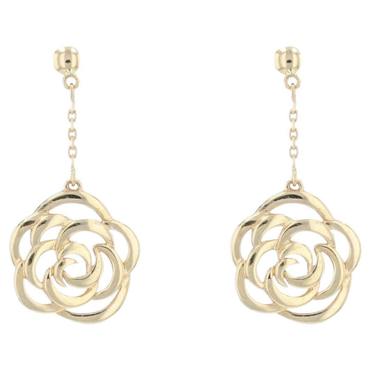 18 Karat Modern Yellow Gold Rose Shape Dangle Earrings, Set of 2