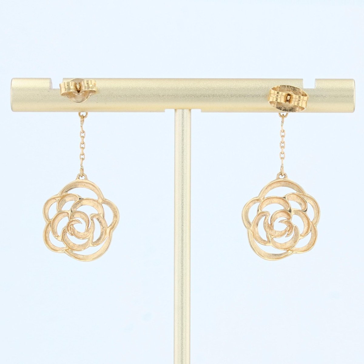 18 Karat Modern Yellow Gold Rose Shape Dangle Earrings, Set of 2