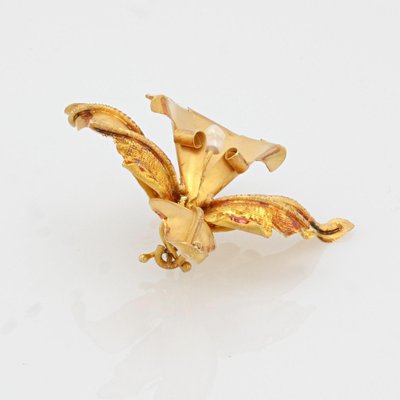 18 Karat Pearl Yellow Mat Gold Lily Brooch, 1960s-OLU-1287775