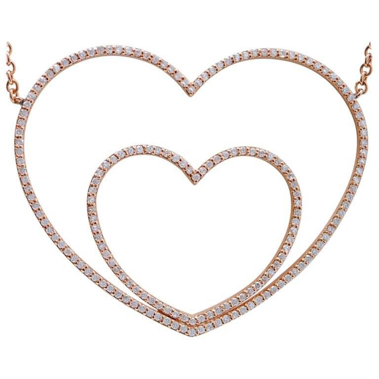 18 Karat Rose Gold Heart Pendant Necklace with Diamonds