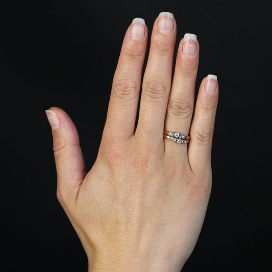 18 Karat Rose Gold You and Me Ring with Diamonds, 19th Century