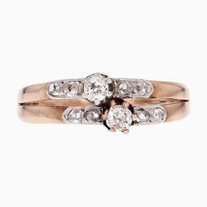 18 Karat Rose Gold You and Me Ring with Diamonds, 19th Century-OLU-1781014