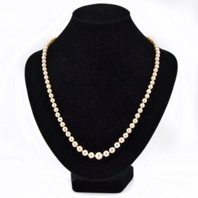 18 Karat White French Cultured Pearl Gold Clasp Necklace, 1970s-OLU-1281874