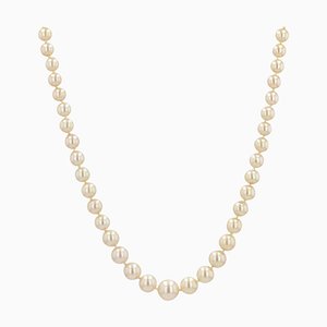 18 Karat White French Cultured Pearl Gold Clasp Necklace, 1970s-OLU-1281874